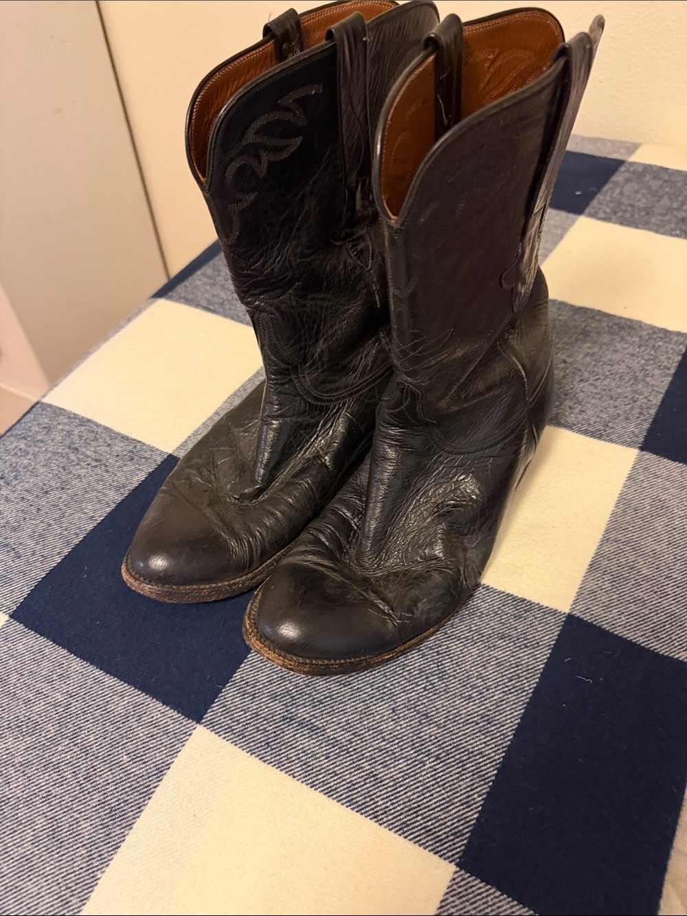 Lucchese Black Leather Western Cowboy Boots